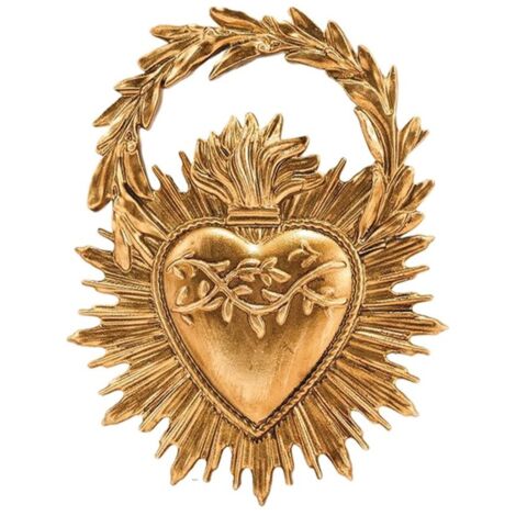 Déco murale cœur avec couronne ex-voto doré – Polyrésine dorée – Dimensions L8.9 x P1.3 x H11.7cm – Accroche métal pour mur romantique – Opjet