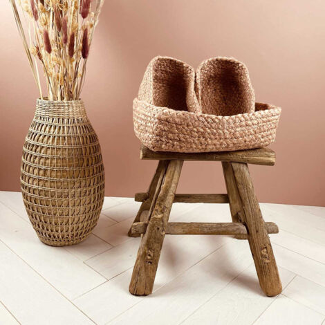 Lot de 3 paniers coloris rose poudré 100% jute (1/3)