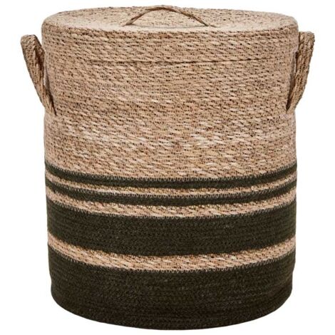 Panier de rangement en Herbier et jute rayures vertes avec (1/5)