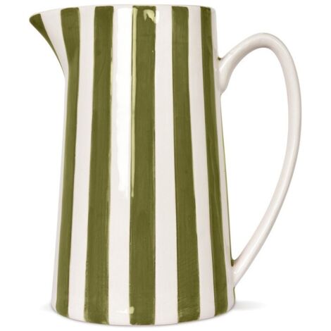 Vase à rayures kaki et blanches en céramique – Dimensions H21.3 x D17.8 cm – Contenance 1 litre pour décoration intérieure – Opjet (1/4)