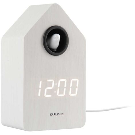 Réveil LED Horloge Coucou effet bois Blanc sur prise - Karlsson (1/5)