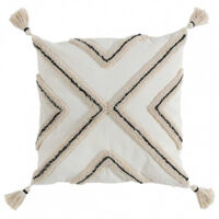 Coussin 45 x 45 cm Logi écru avec pompons et garnissage