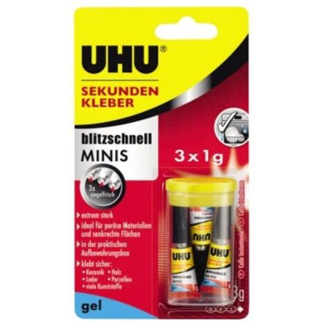 Superglue ultra rapide MINIS Gel 3x 1g tube incolore UHU (Par 10) (1/2)