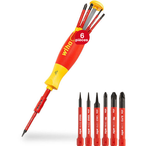 Wiha Tournevis avec magasin d'embouts LiftUp electric Phillips, PlusMinus/Pozidriv, fente avec 6 slimBits (38611)