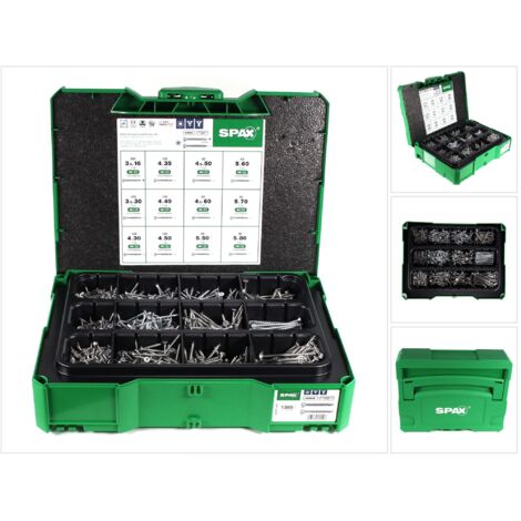 Spax – Vis à tête fraisée 1385 pcs – Dimensions 3,5 x 16 mm à 5 x 80 mm – Surface WIROX anti-corrosion – Technologie 4CUT pour vissage rapide