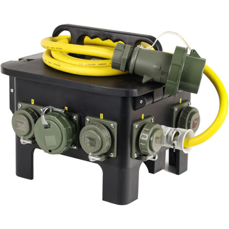 Vollgummiverteiler 32A mit FI/LS 1x32A, 2x16A, 6xSchuko - IP67 bronzegrün (1/5)