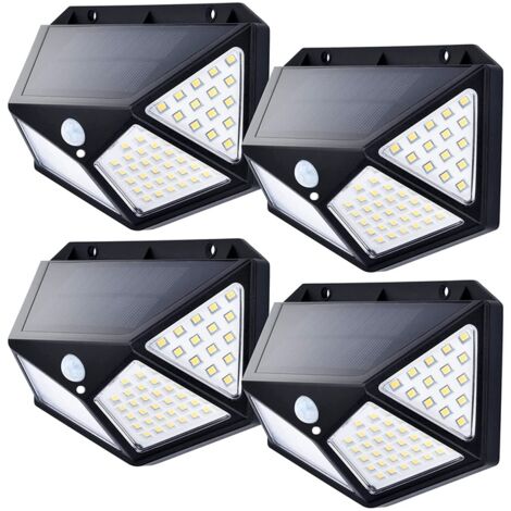 Pack de 4 Apliques Luces Solares con Detector de Movimiento para Exterior  LED 3 Modos Impermeable Lámpara de Pared Jardín Patio Valla Garaje