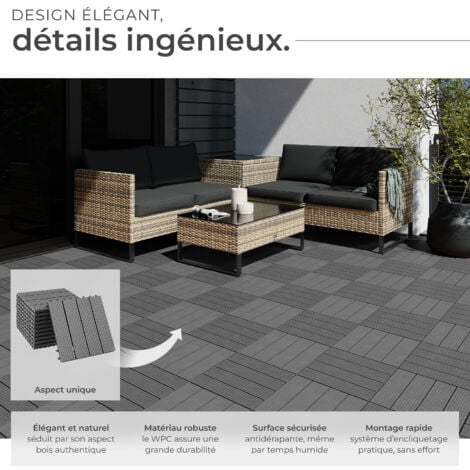 Lot de dalles de terrasse TEGULAS en WPC aspect bois - gris, Lot de 11