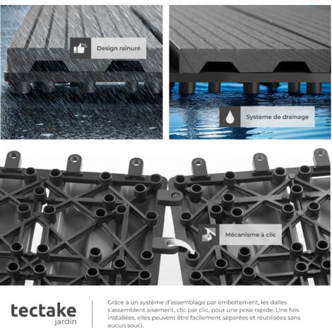 Lot de dalles de terrasse TEGULAS en WPC aspect bois - gris, Lot de 11