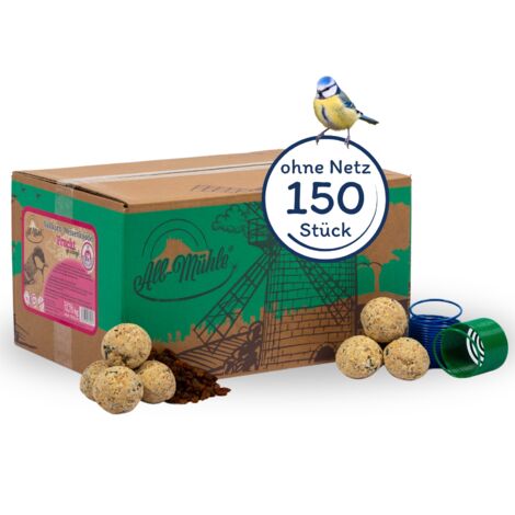 150 pcs. Lyra Pet® Boulettes de mésanges du moulin d'Alb sans filet à 85 g incl. distributeur - Céréales complètes &amp fruits