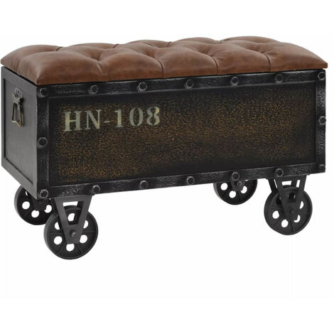 Banc de rangement,Bois massif et similicuir,80,5x41x50 cm,Avec 4 roulettes