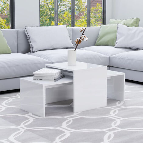 Ensemble de tables basses,Blanc brillant 100x48x40 cm Aggloméré,Table basse gigogne