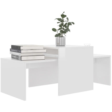 Ensemble de tables basses,Blanc brillant 100x48x40 cm Aggloméré,Table basse gigogne