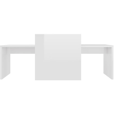 Ensemble de tables basses,Blanc brillant 100x48x40 cm Aggloméré,Table basse gigogne