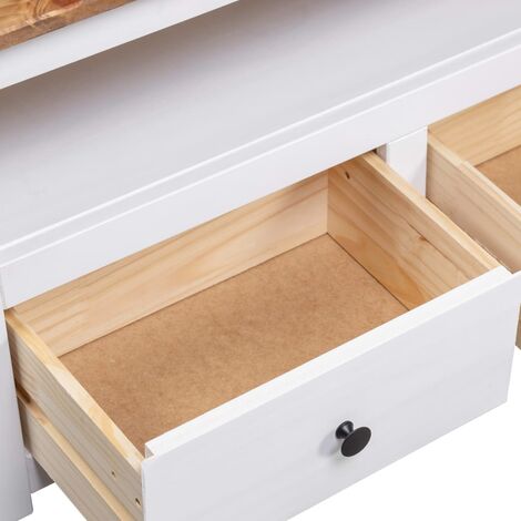 Meuble TV D'Angle En Pin Massif Blanc - 93x49x49 Cm, 2 Tiroirs, Compartiment Ouvert, Assemblage Facile