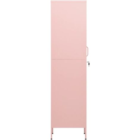 Armoire à Casiers Rose 35x46x180 Cm En Acier - 4 Étages Réglables Avec Serrure - 4