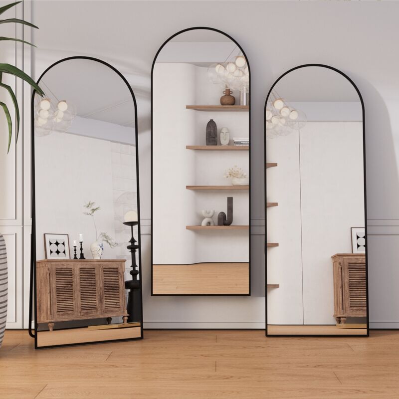 Miroir Sur Pied Minimaliste 162x53 Cm - Cadre Aluminium Noir Ou Or - Pleine Longueur Pour Chambre/SDB