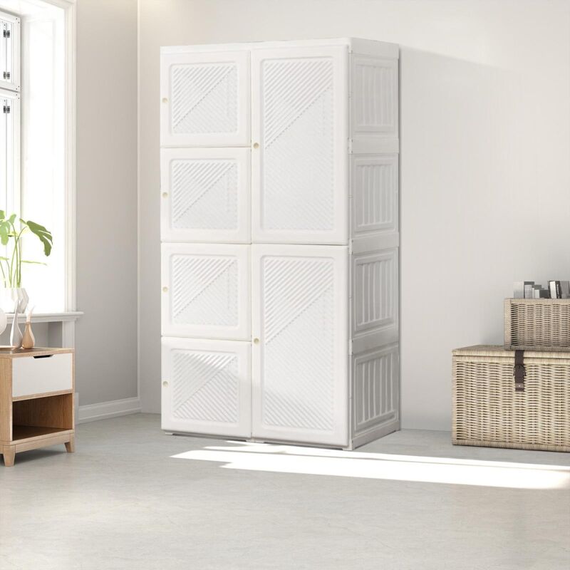 Armoire 2 portes et 3 étagères - Armoires penderies portables, pliable armoire chambre à coucher - 69x50x136cm - blanc 3