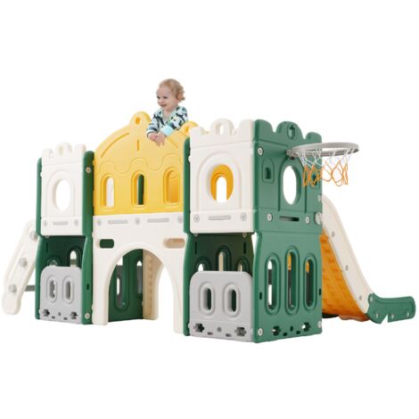 Toboggan Intérieur/extérieur Pour Enfant Avec Panier De Basket - Parcours Motricité Escalade, Cadeau Dès 1 An, Extensible