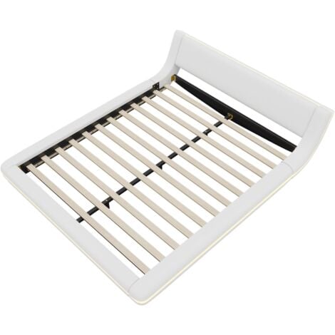 Lit adulte 160x200cm - lit rembourré avec éclairage LED, sommier à lattes, lit au sol, PU, ​​style contemporain lit double - blanc