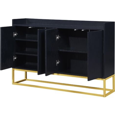 Buffet de rangement 120x30x80cm - avec 4 portes et sans poignées et 3 cloisons, cadre en métal style minimaliste moderne - noir