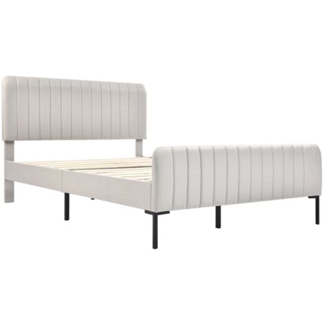 Lit adulte capitonné 160x200cm - lit double avec tête de lit réglable, sommier à lattes, style Scandinave lit adulte, Lin - Beige
