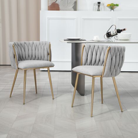 Lot De 4 Chaises De Salle à Manger, Fauteuils De Salon, Assise Moelleuse, Dossier Extra Large, Pieds En Métal Noir, Gris | Leroy Merlin