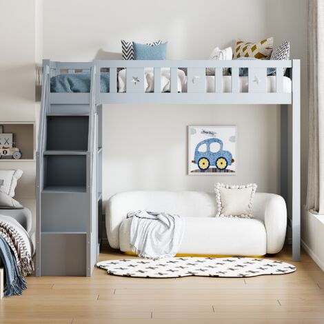 Lit Mezzanine Enfant/Adulte 90x200 Cm Avec Bureau, Éclairage LED Et Rangement - Cadre En Fer Et MDF - Idéal Chambre étroite