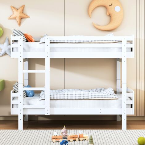Lit Au Sol Montessori 140x200cm En Pin Blanc - Avec Barrière De Sécurité