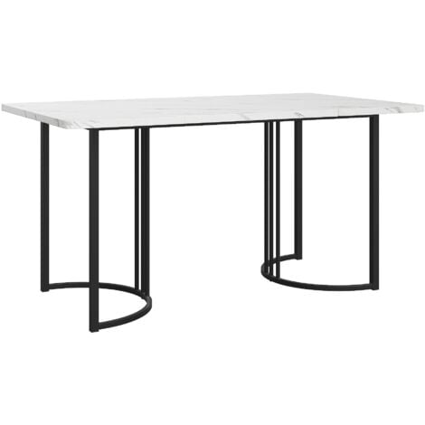 Table de salle à manger 140x80 cm - structure en métal, plateau en MDF blanc, table à manger en marbre, table de cuisine avec pieds réglables, adaptée pour salle à manger, salon - Noir