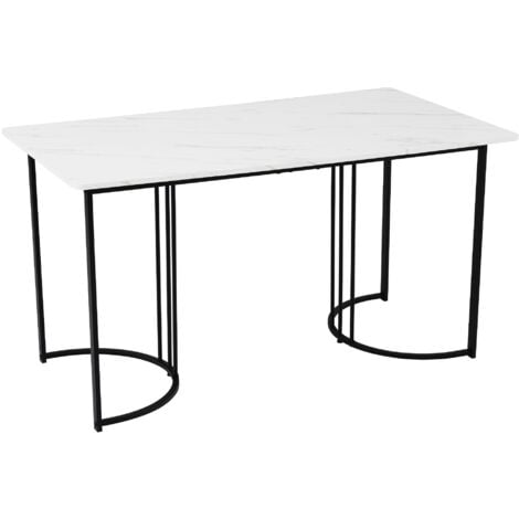 Table de salle à manger 140x80 cm - structure en métal, plateau en MDF blanc, table à manger en marbre, table de cuisine avec pieds réglables, adaptée pour salle à manger, salon - Noir