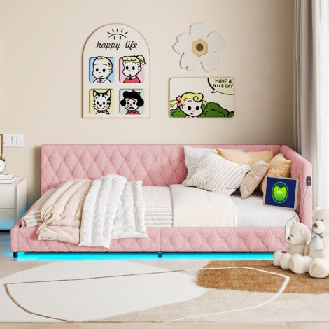 Canapé-lit D'angle 140x200 Cm En Velours Doux Avec LED, USB Et Sommier à Lattes - Pour Chambre Enfant Et Ado - 6