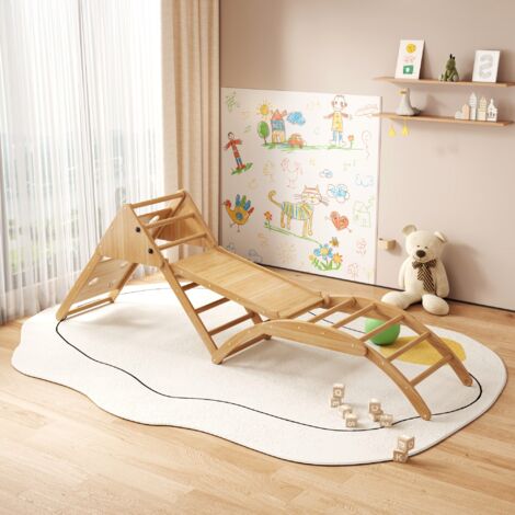 Montessori Ensemble de jeu d'intérieur : cadre d'escalade 7 en 1 avec toboggan, arche et tapis pour tout-petits et enfants (1-3 ans