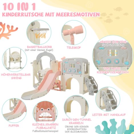 COSTWAY 10 en 1 Toboggan Enfant en HDPE avec Panier de Basket, Télescope, Tableau Magnétique, Aire de Jeux Intérieure avec Allée et Échelle, Rangement et Accessoires pour Tout-Petits de 3+ Ans COSTWAY 10 en 1 Toboggan Enfant en HDPE avec Panier de Basket, Télescope, Tableau Magnétique, Aire de Jeux Intérieure avec Allée et Échelle, Rangement et Accessoires pour Tout-Petits de 3+ Ans