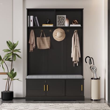 Meuble A Chaussure Avec Assise Coussin Gris Abattant Blanc Banc De Rangement Pour Entree