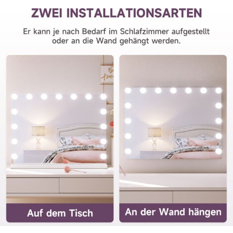 SONNI Schminkspiegel Beleuchtung Led mit 3 Farbe Licht Hollywood Make up Spiegel 58x45.5x12cm mit 15 LED Licht