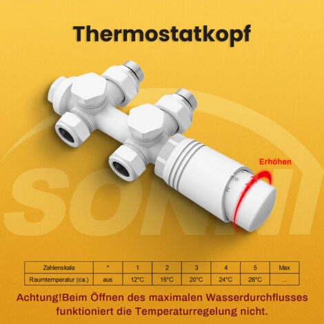 SONNI Ventil Heizkörper Thermostat Anschlussgarnitur Hahnblock Weiß,Eck-und Durchgangsform,Mittelanschluss 1/2"