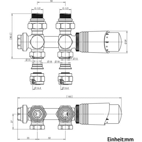 SONNI Ventil Heizkörper Thermostat Anschlussgarnitur Hahnblock Weiß,Eck-und Durchgangsform,Mittelanschluss 1/2"
