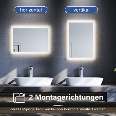 SONNI Badezimmerspiegel mit Beleuchtung LED Badspiegel 50x70 kaltweiß Wandspiegel IP44