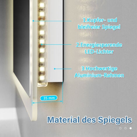 SONNI Badezimmerspiegel mit Beleuchtung LED Badspiegel 50x70 kaltweiß Wandspiegel IP44