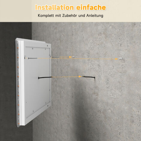 SONNI Badspiegel Lichtspiegel LED Spiegel Wandspiegel mit Touch-Schalter kaltweiß IP44 energiesparend 70x50cm