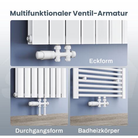 SONNI Hahnblock Thermostatventil  Multiblock Set Heizkörper Mittelanschluss Weiß