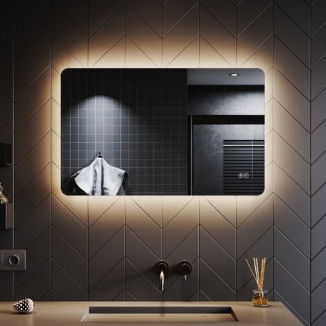 SONNI Badspiegel Lichtspiegel LED Spiegel Wandspiegel mit Touch-Schalter kaltweiß IP44 energiesparend 80x50cm