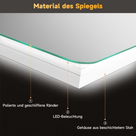 SONNI Badspiegel Lichtspiegel LED Spiegel Wandspiegel mit Touch-Schalter kaltweiß IP44 energiesparend 80x50cm