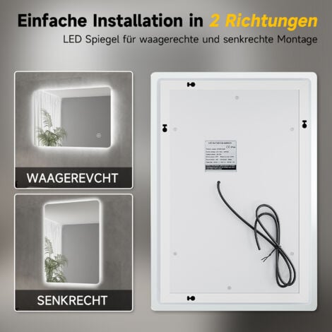 SONNI Badspiegel Lichtspiegel LED Spiegel Wandspiegel mit Touch-Schalter kaltweiß IP44 energiesparend 80x50cm