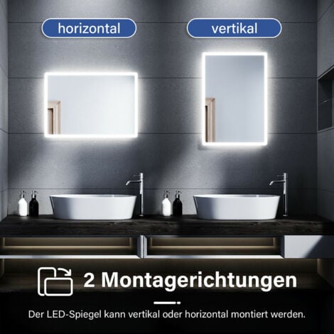 SONNI Badspiegel mit LED Beleuchtung 40x60cm Badezimmerspiegel Wandspiegel energiesparender IP44