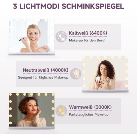 SONNI Schminkspiegel Licht LED Beleuchtung mit 15 Lichter Hollywood Schminkspiegel Touch-Steuerung professionell 58x45.5x12cm