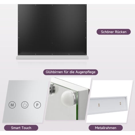 SONNI Schminkspiegel Licht LED Beleuchtung mit 15 Lichter Hollywood Schminkspiegel Touch-Steuerung professionell 58x45.5x12cm