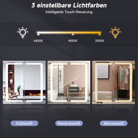 SONNI 3 Lichtfarben Dimmbar Aluminium Spiegelschrank LED 65x65x13.3cm mit Beleuchtung mit Touch Steckdose Beschlagfrei Badschrank Badspiegel