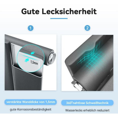 SONNI Design Heizkorper klein Weiß/Anthrazit Flachheizkörper Vertikal Paneelheizkörper 600x311mm 222 Watt